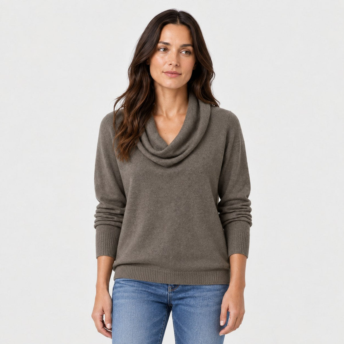 Women's Cowl Neck Jumper in Taupe | Grantchester – front view