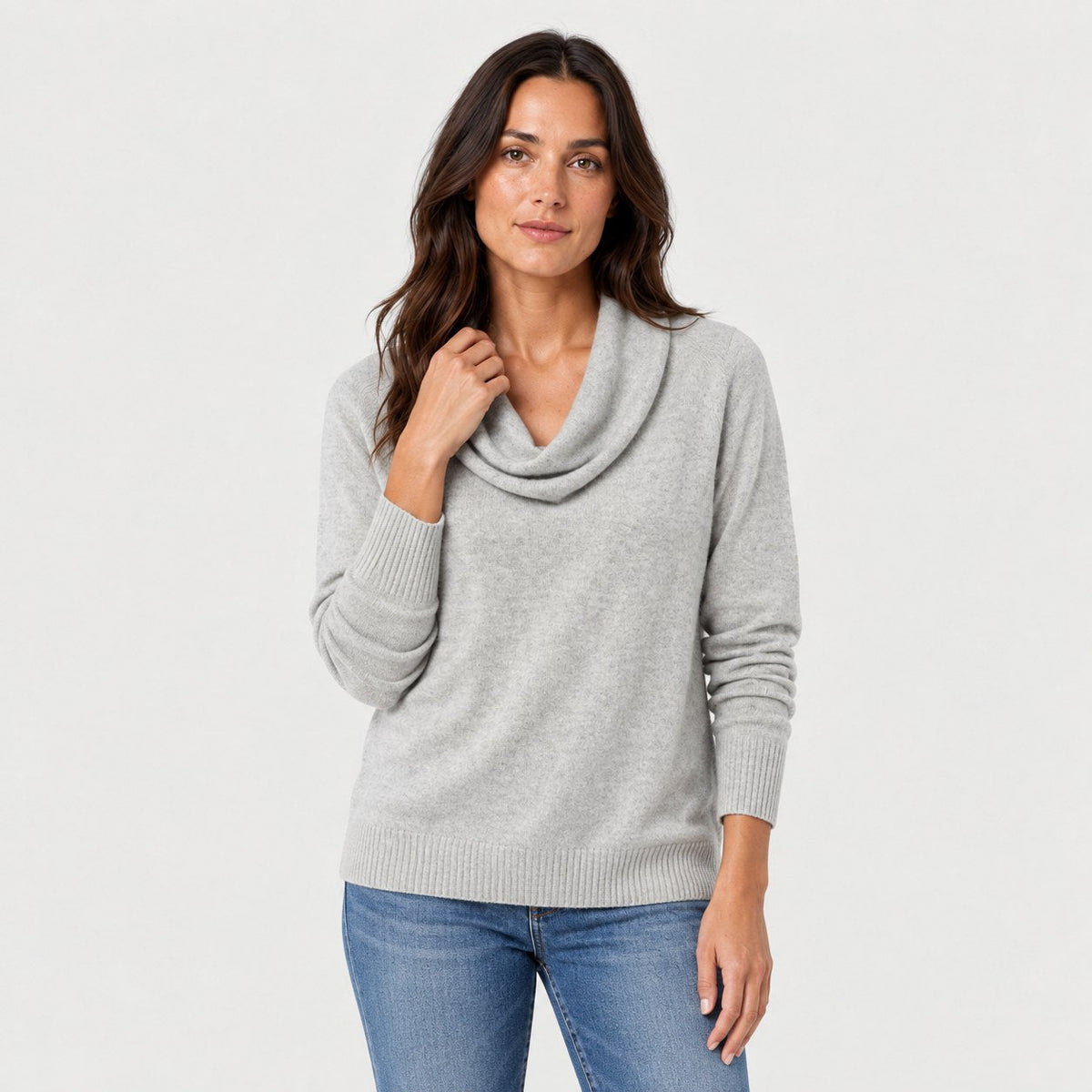 Women's Cowl Neck Jumper in Light Grey | Grantchester – front view