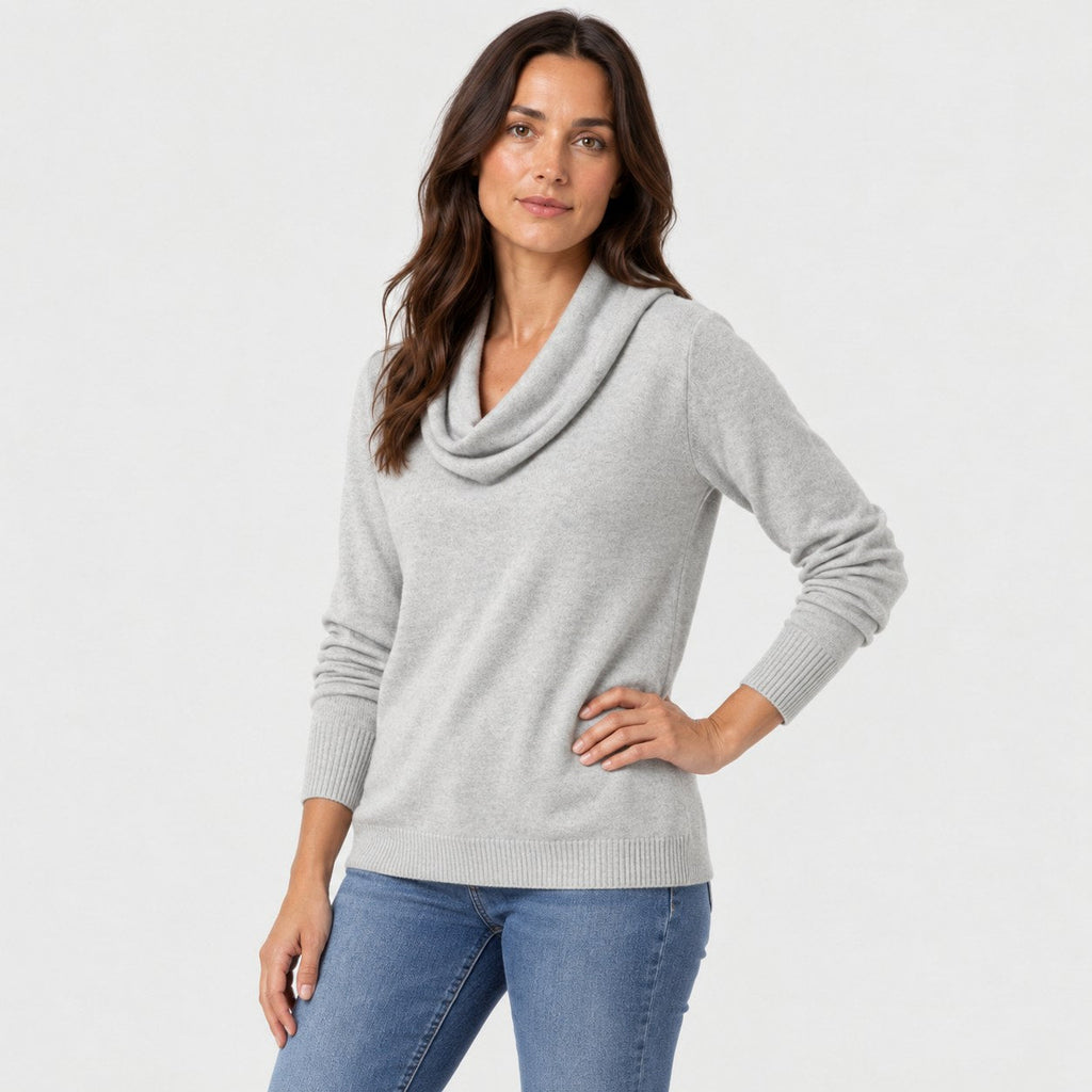 Women's Cowl Neck Jumper in Light Grey | Grantchester – side view