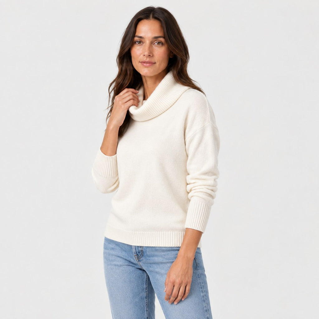 Women's Cowl Neck Jumper in Cream | Grantchester – side view