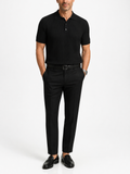 Men's striped knit polo shirt with lapel collar