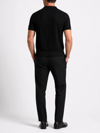 Men's striped knit polo shirt with lapel collar
