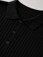 Men's striped knit polo shirt with lapel collar