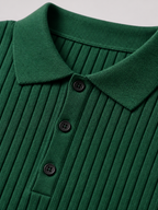 Men's striped knit polo shirt with lapel collar