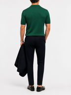 Men's striped knit polo shirt with lapel collar