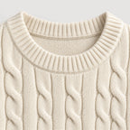 Men's cable knit crew neck jumper in Cream | Oddington – detail view