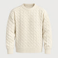 Men's cable knit crew neck jumper in Cream | Oddington – front view