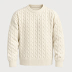 Men's cable knit crew neck jumper in Cream | Oddington – front view