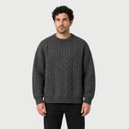 Men's cable knit crew neck jumper in Charcoal | Oddington – front view