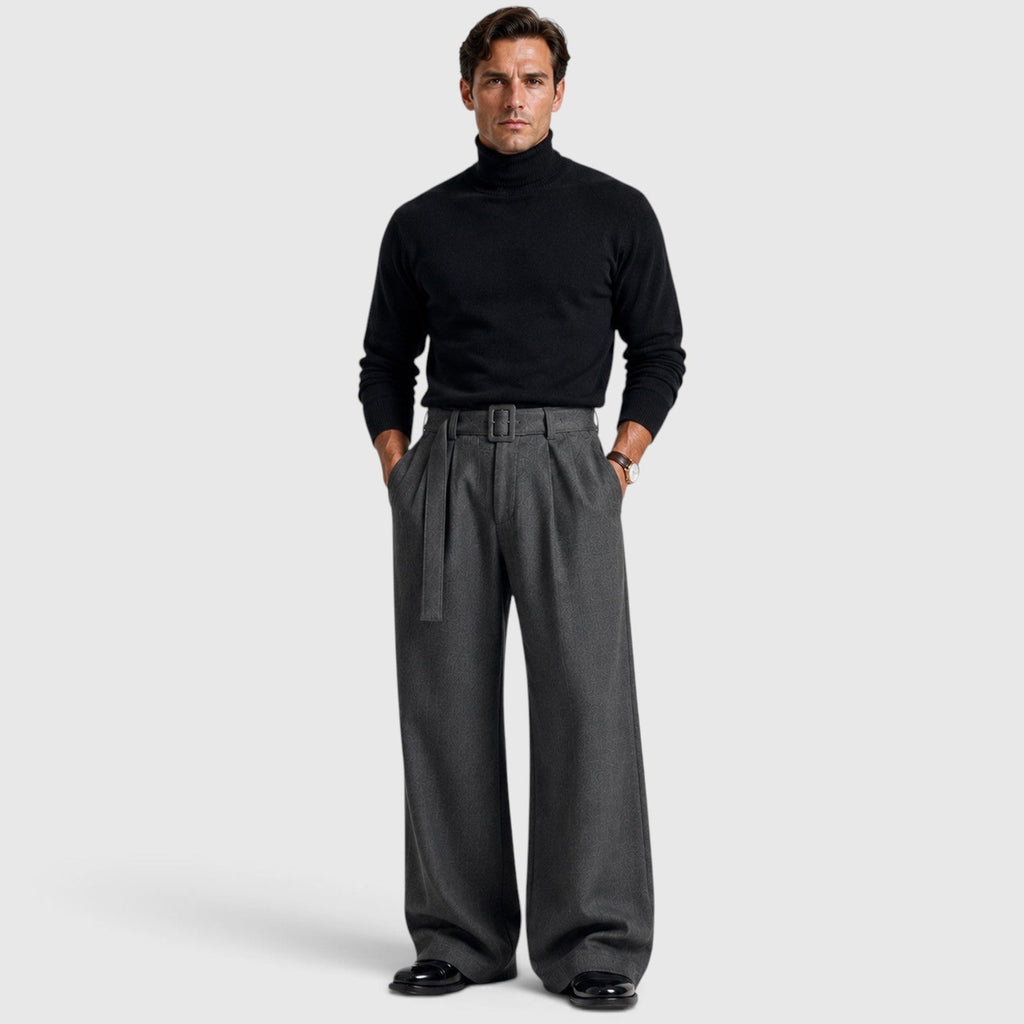 Men's lightweight pleated straight-leg tailored trousers