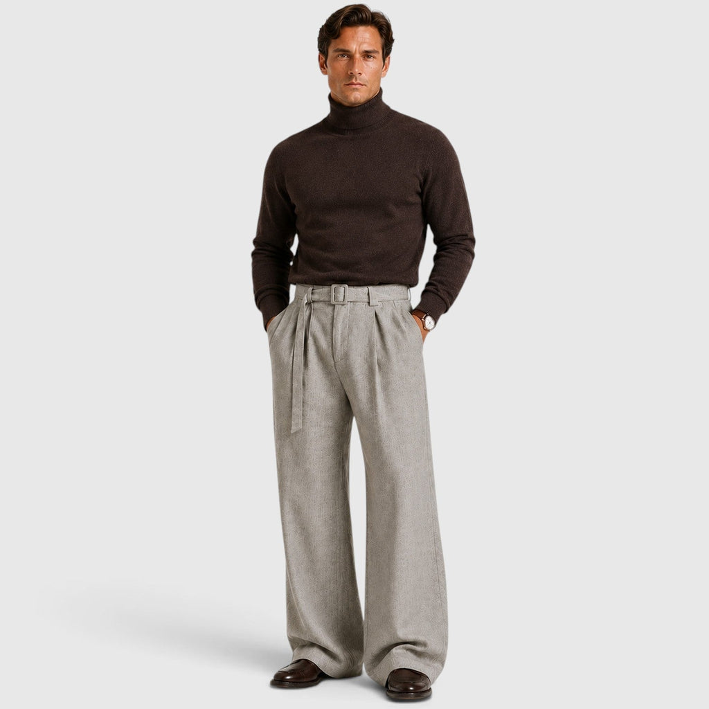 Men's lightweight pleated straight-leg tailored trousers