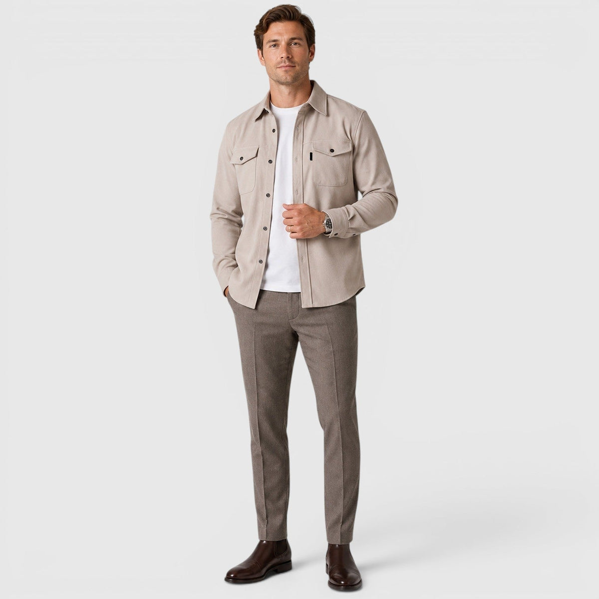 Men's slim fit brushed cotton-look overshirt