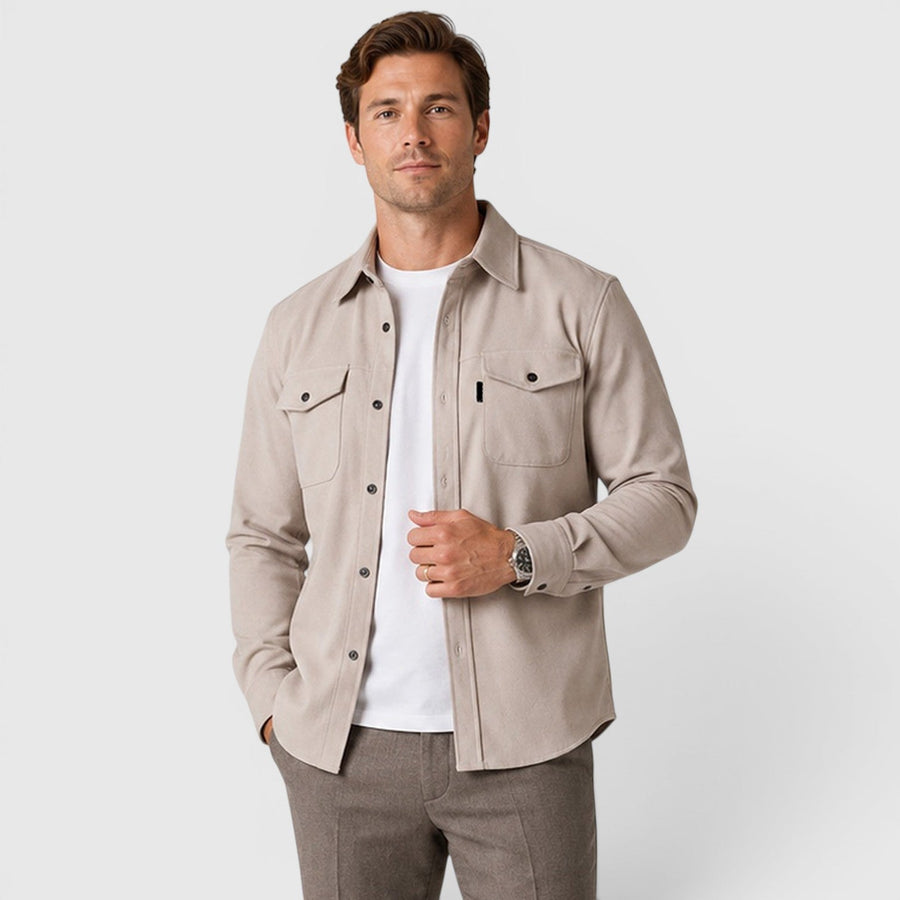 Men's slim fit brushed cotton-look overshirt
