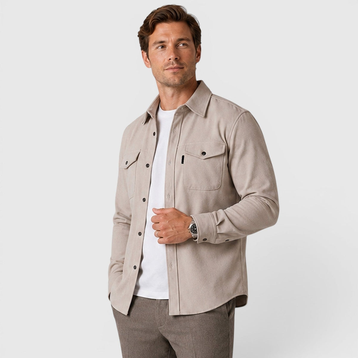 Men's slim fit brushed cotton-look overshirt