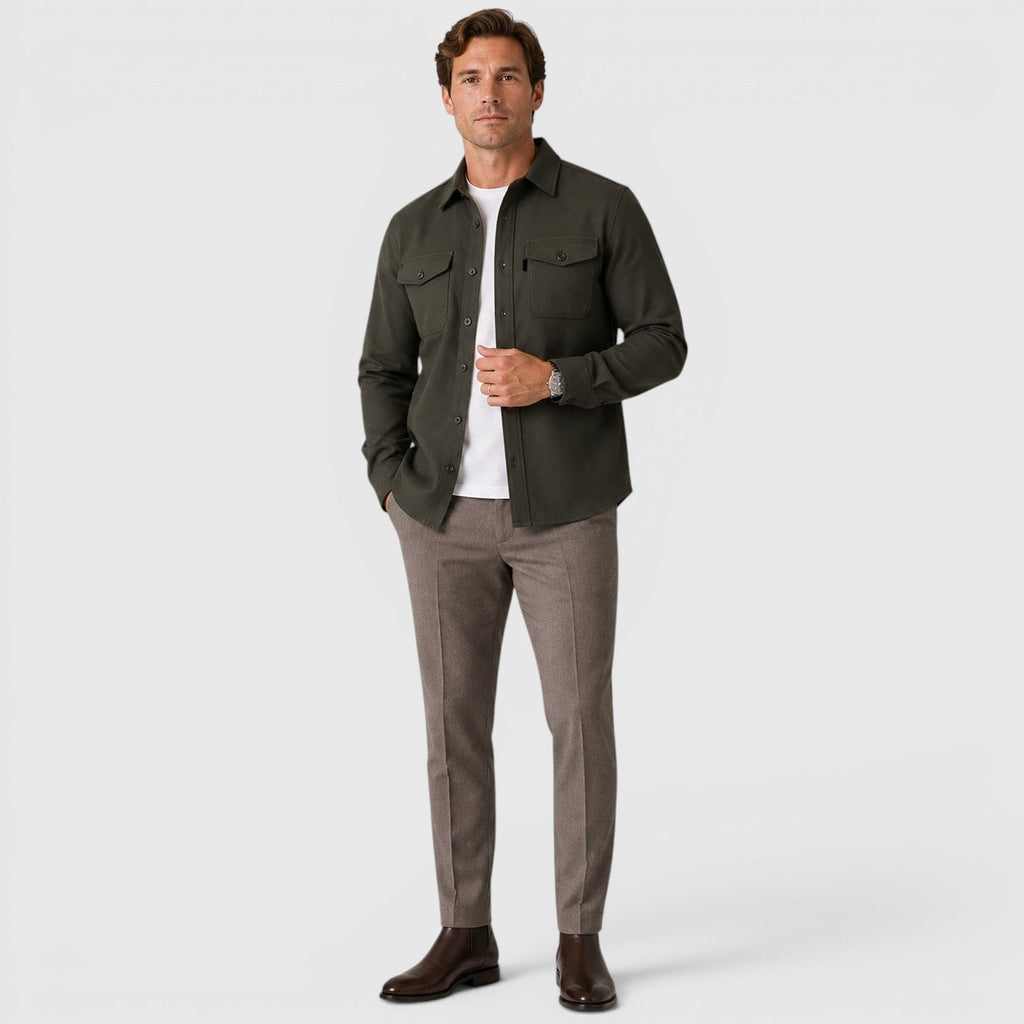 Men's slim fit brushed cotton-look overshirt