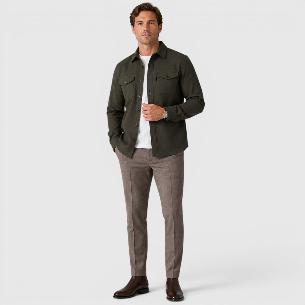 Men's slim fit brushed cotton-look overshirt