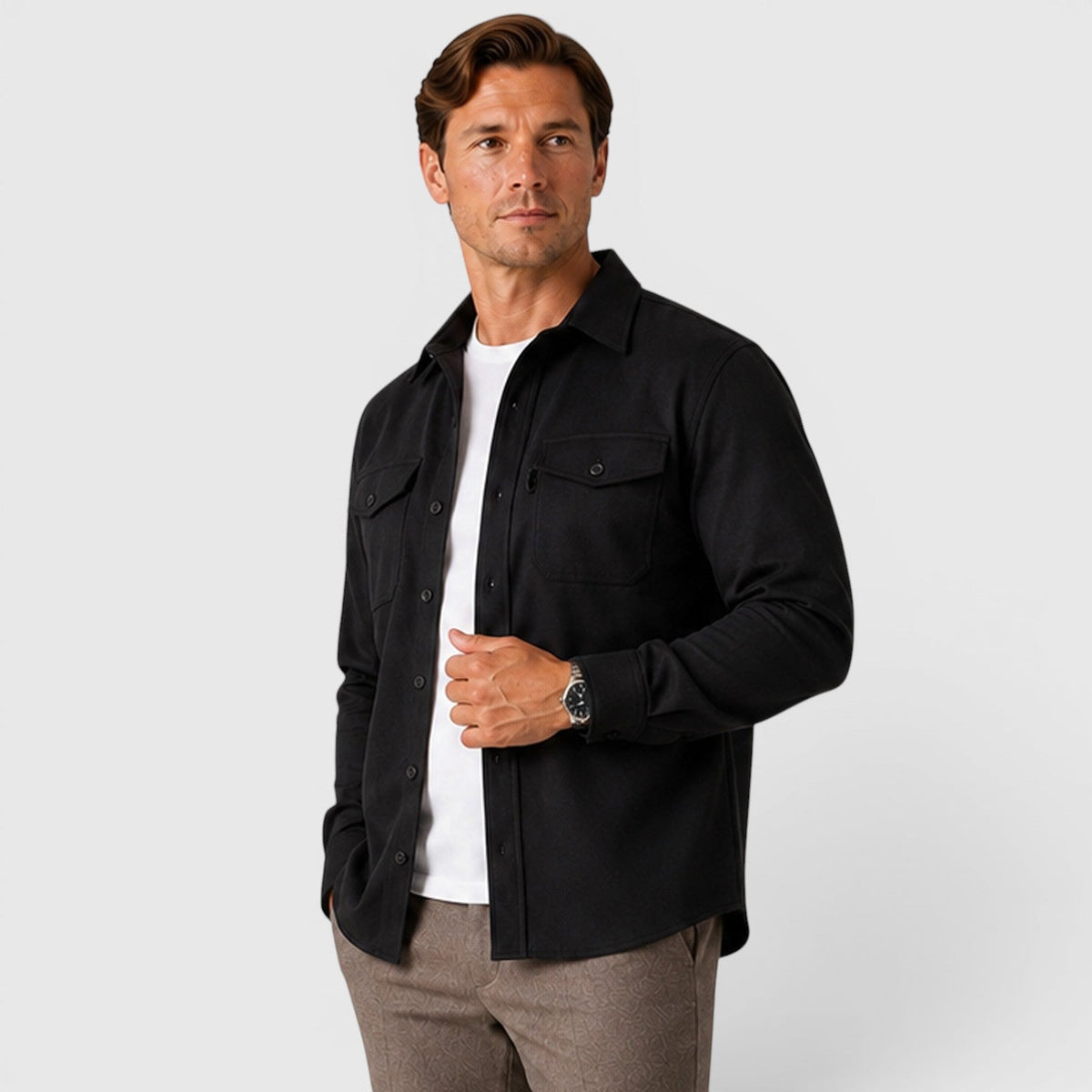 Men's slim fit brushed cotton-look overshirt