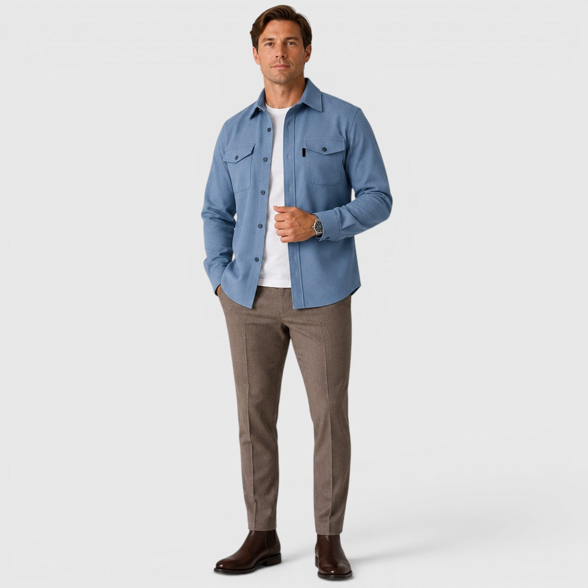 Men's slim fit brushed cotton-look overshirt