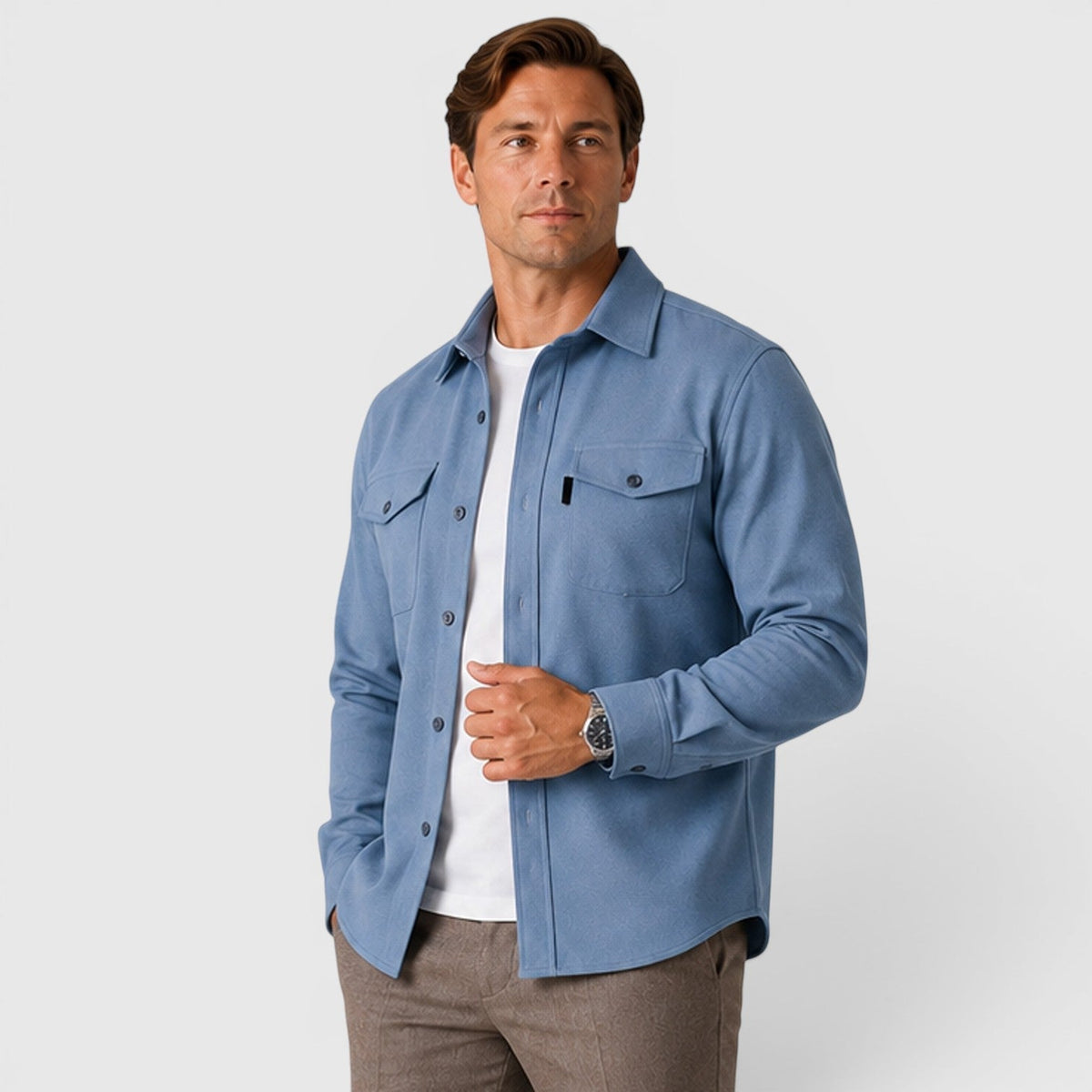 Men's slim fit brushed cotton-look overshirt