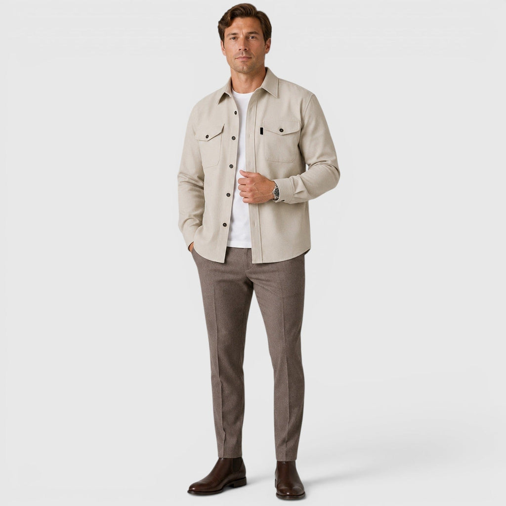 Men's slim fit brushed cotton-look overshirt