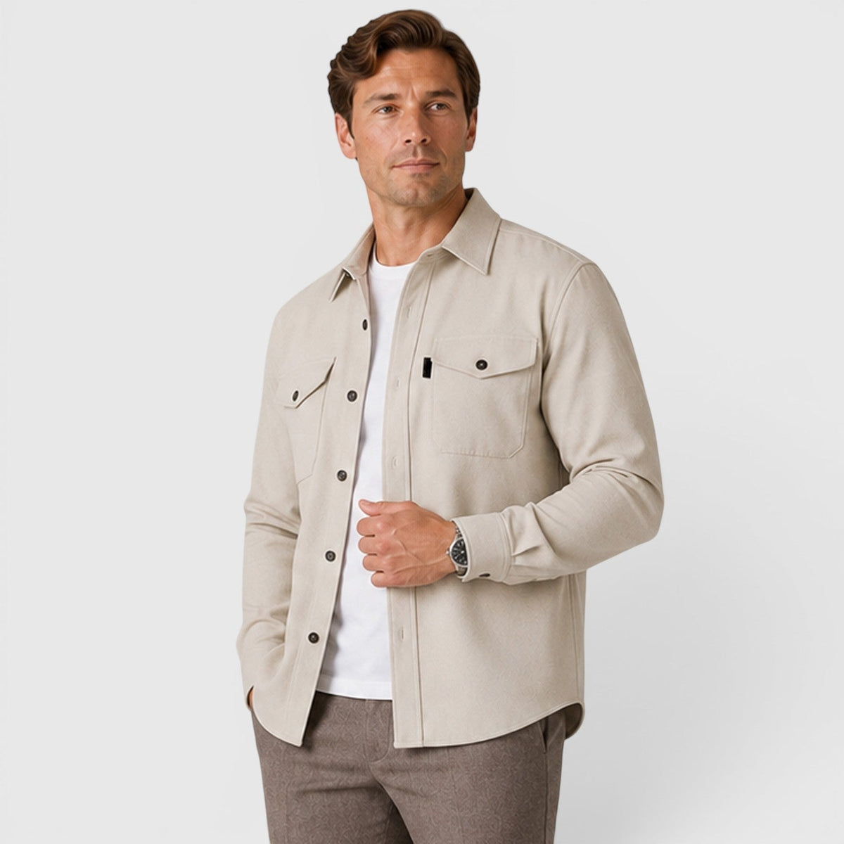 Men's slim fit brushed cotton-look overshirt