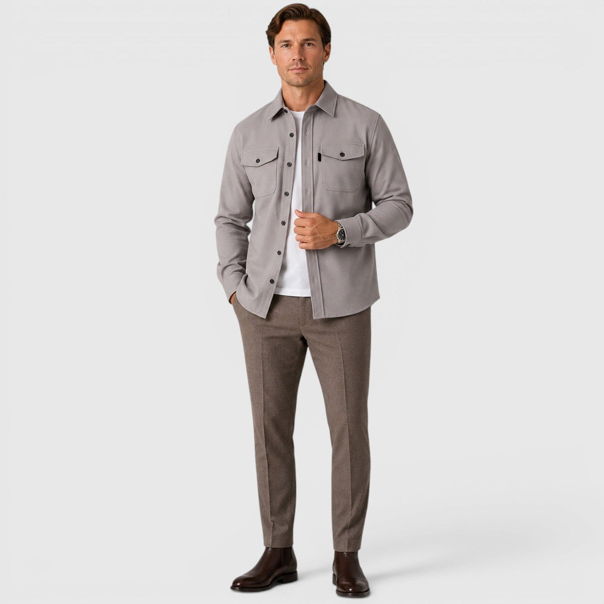 Men's slim fit brushed cotton-look overshirt