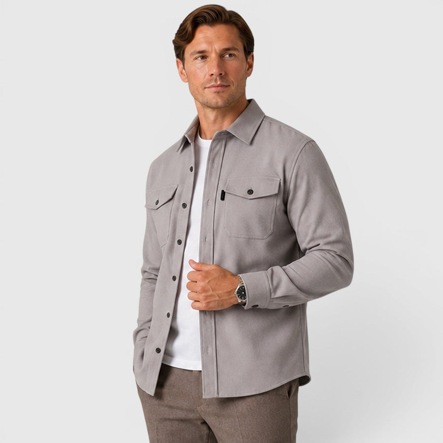 Men's slim fit brushed cotton-look overshirt