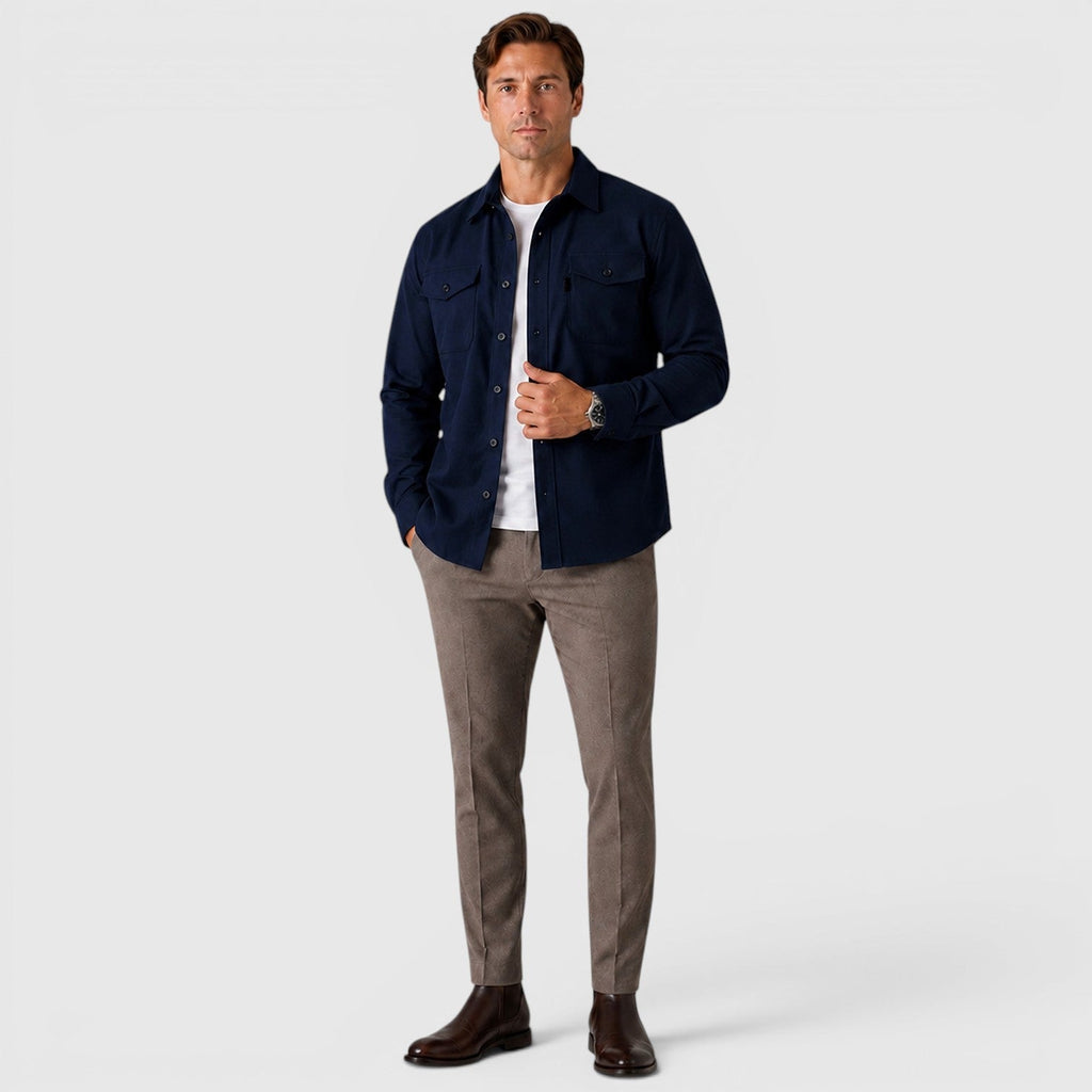 Men's slim fit brushed cotton-look overshirt