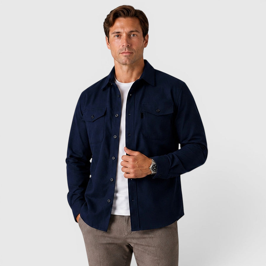 Men's slim fit brushed cotton-look overshirt