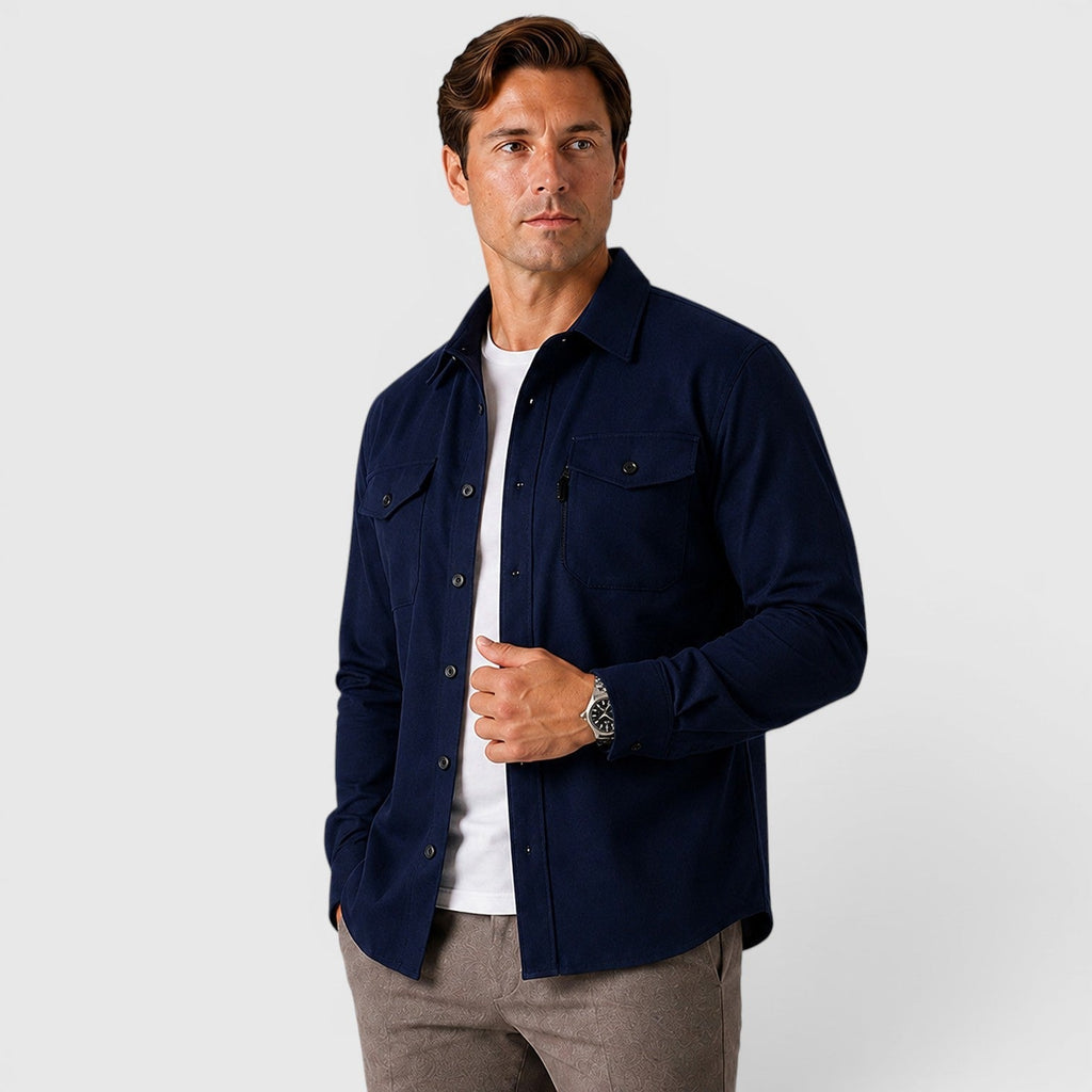 Men's slim fit brushed cotton-look overshirt