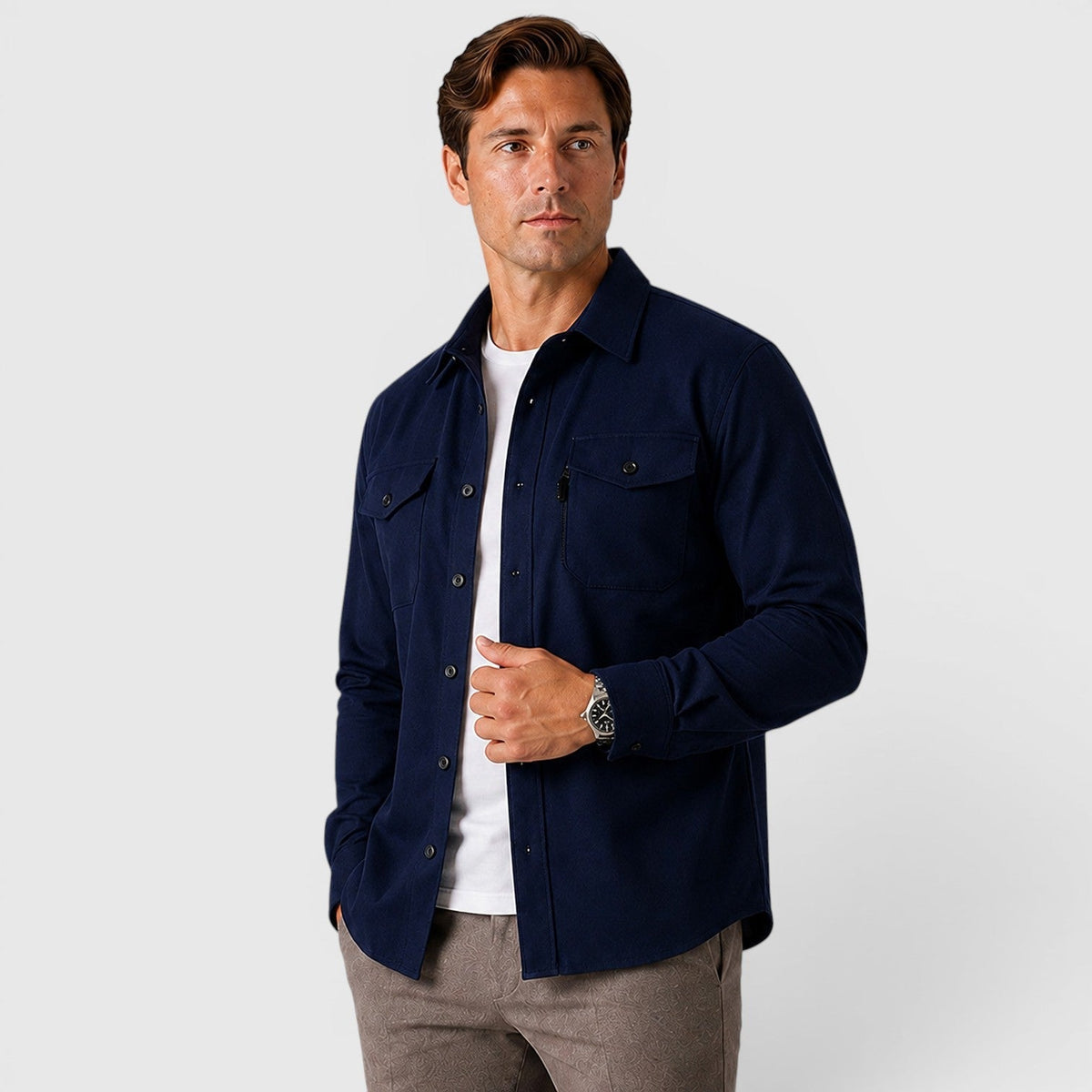 Men's slim fit brushed cotton-look overshirt