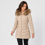 Women's fitted puffer coat in Beige | Collyweston – side view