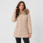 Women's fitted puffer coat in Beige | Collyweston – front view