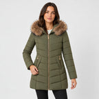 Women's fitted puffer coat in Olive | Collyweston – front view