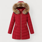 Women's fitted puffer coat in Red | Collyweston – front view