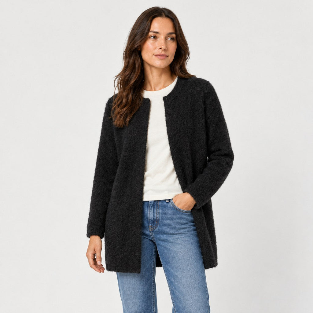 Women's longline cardigan in Black | Bewcastle – front view