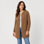 Women's longline cardigan in Camel | Bewcastle – side view