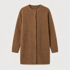 Women's longline cardigan in Camel | Bewcastle – front view