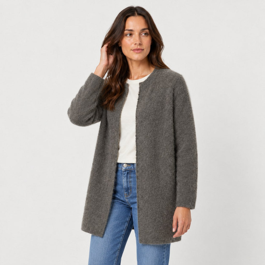Women's longline cardigan in Charcoal | Bewcastle – side view