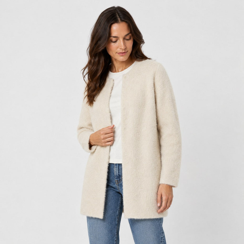 Women's longline cardigan in Cream | Bewcastle – side view