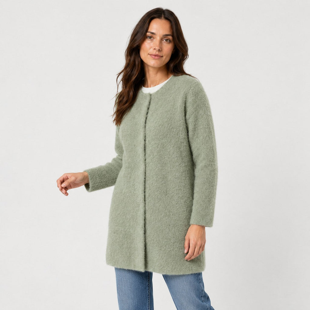 Women's longline cardigan in Sage Green | Bewcastle – side view