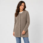 Women's longline cardigan in Taupe | Bewcastle – side view