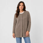 Women's longline cardigan in Taupe | Bewcastle – front view
