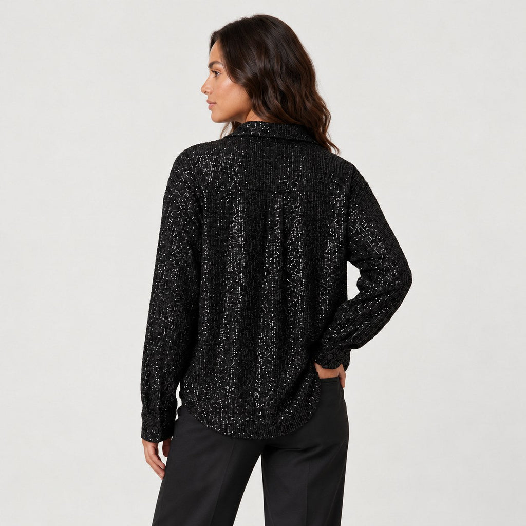 Women's sequin shirt in Black | Fritton – back view