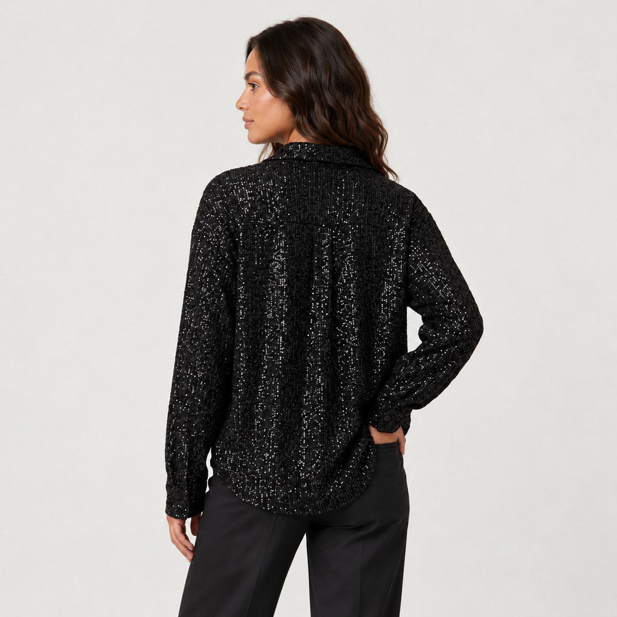 Women's sequin shirt in Black | Fritton – back view