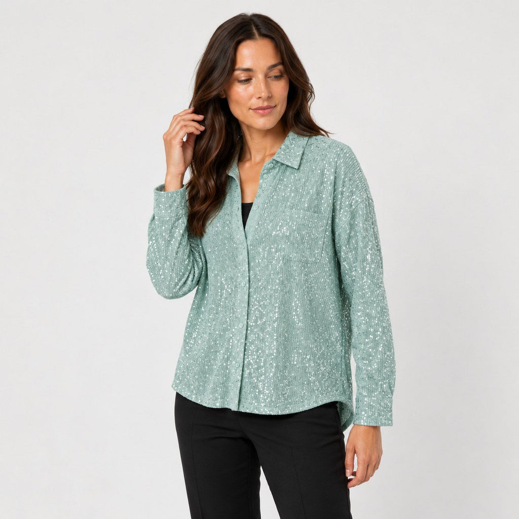Women's sequin shirt in Mint Green | Fritton – side view
