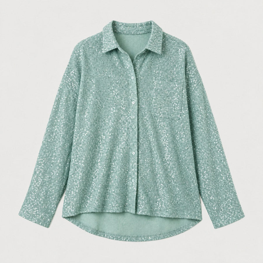 Women's sequin shirt in Mint Green | Fritton – front view