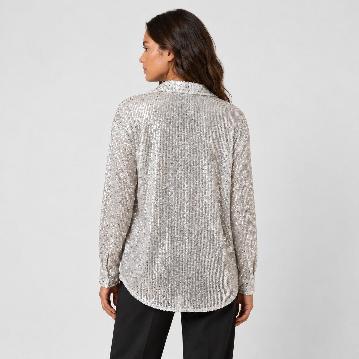 Women's sequin shirt in Silver | Fritton – back view
