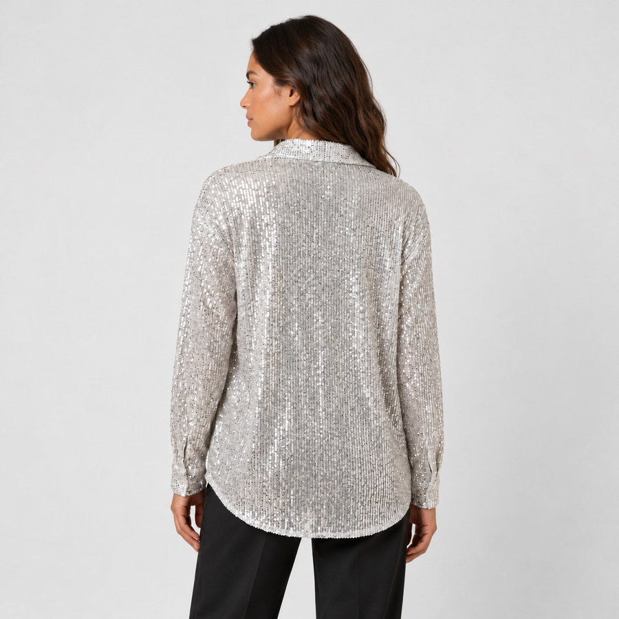 Women's sequin shirt in Silver | Fritton – back view