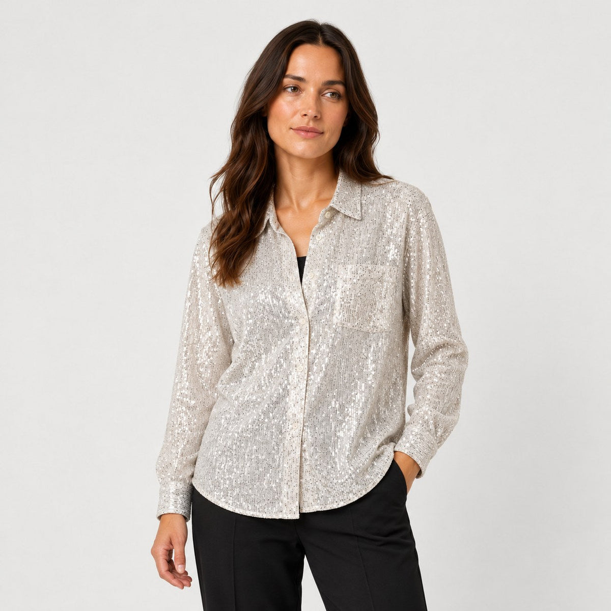 Women's sequin shirt in Silver | Fritton – front view